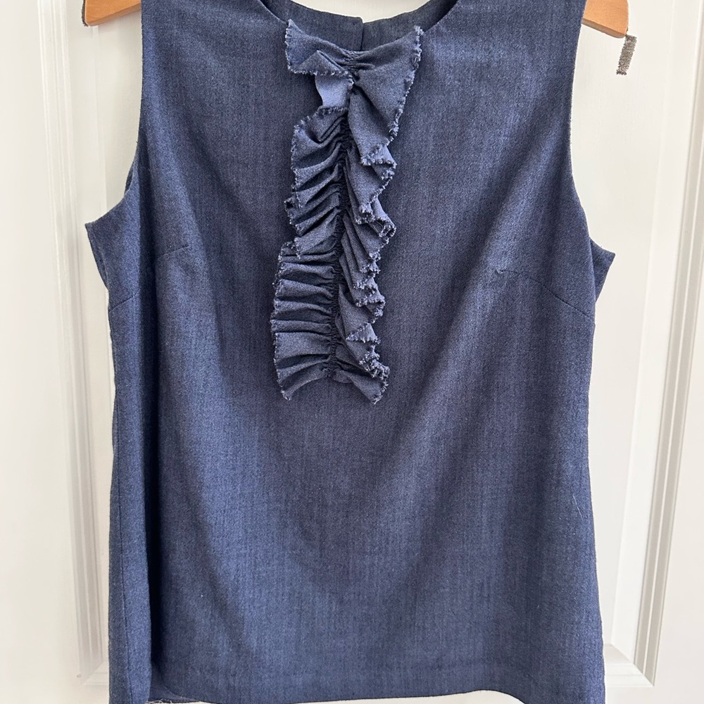 Banana Republic Blue Sleeveless Blouse with Ruffle Accent